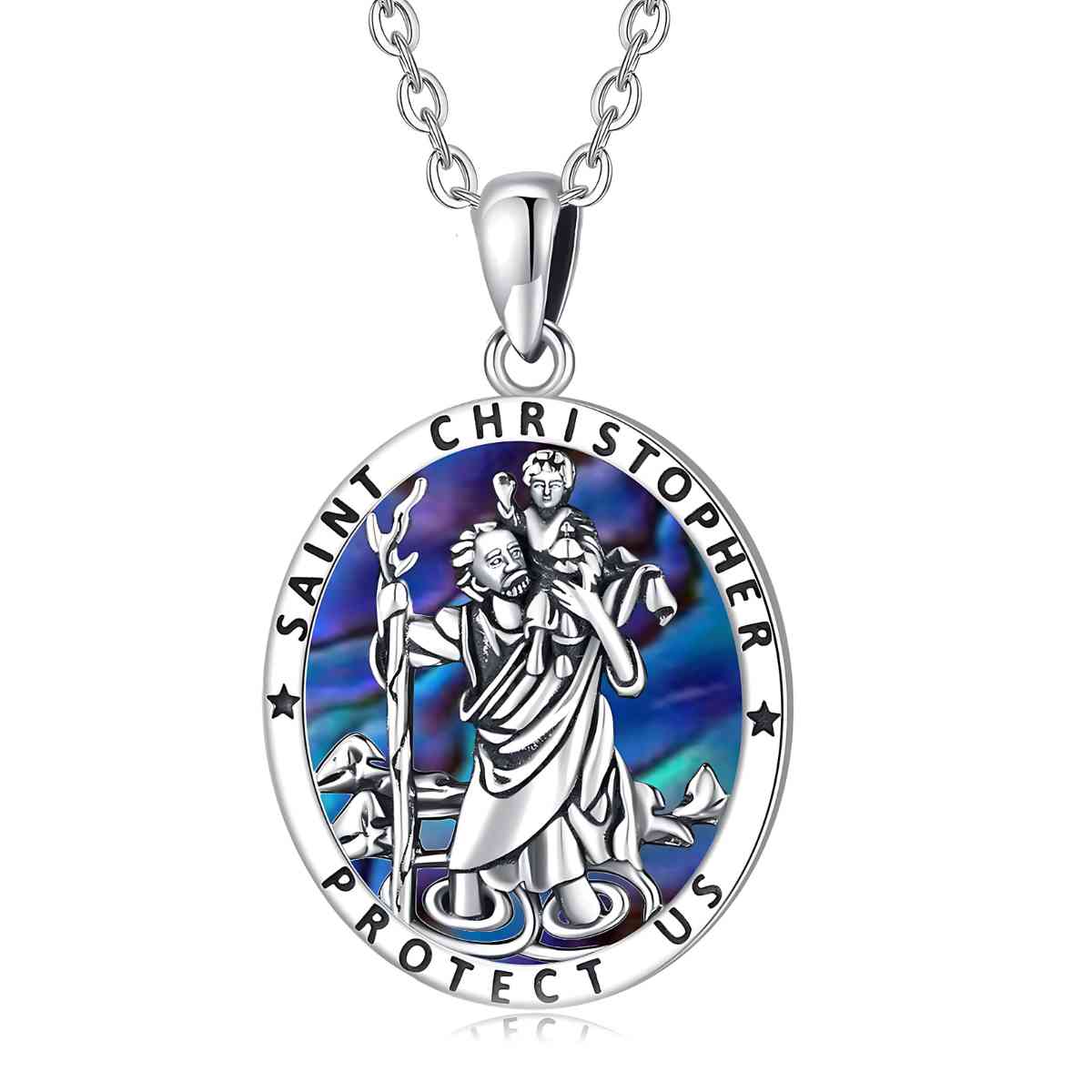 Oval Saint Christopher Necklace Sterling Silver With 18 inch Chain Xenos Jewelry