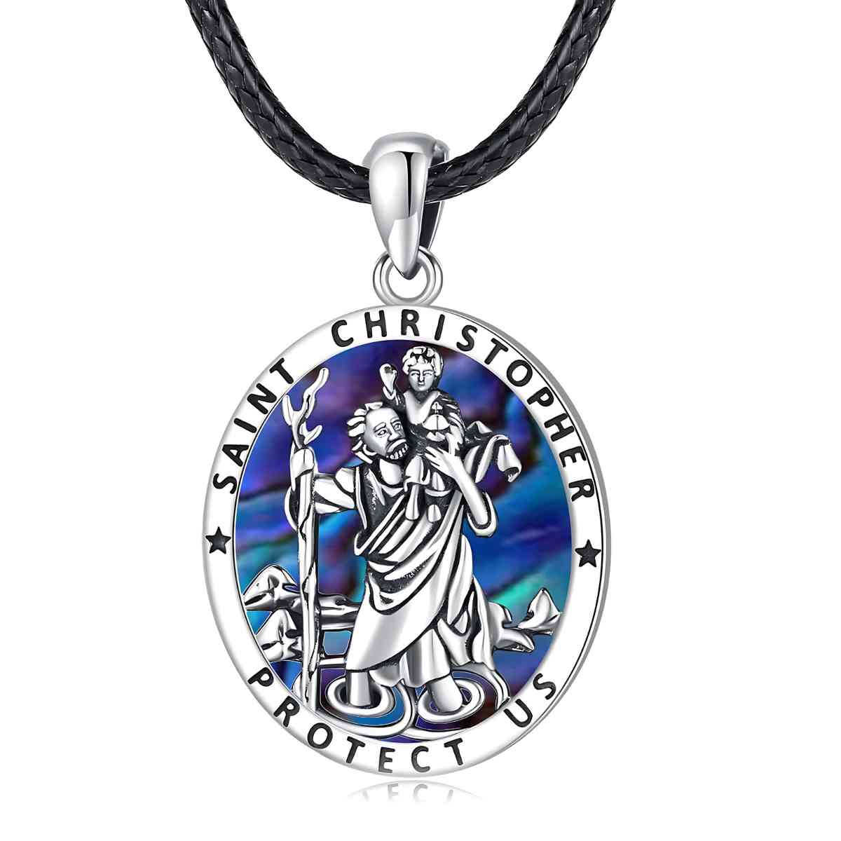 Oval Saint Christopher Necklace Sterling Silver With 24 inch Rope Xenos Jewelry