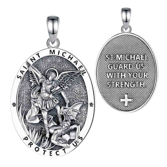 Oval Saint Michael Pendant with Prayer Pendant Only Xenos Jewelry