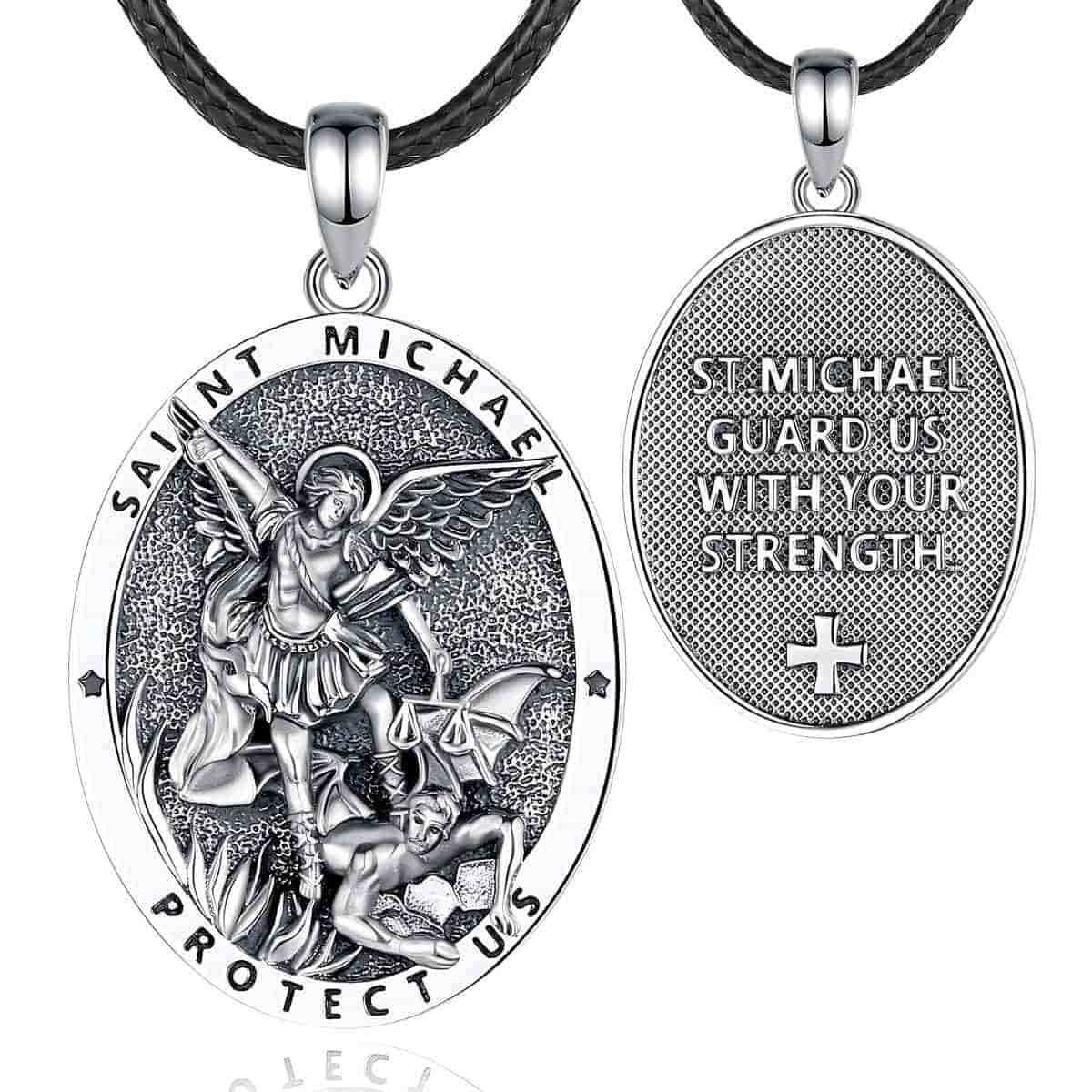 Oval Saint Michael Pendant with Prayer with 24inch Rope Xenos Jewelry