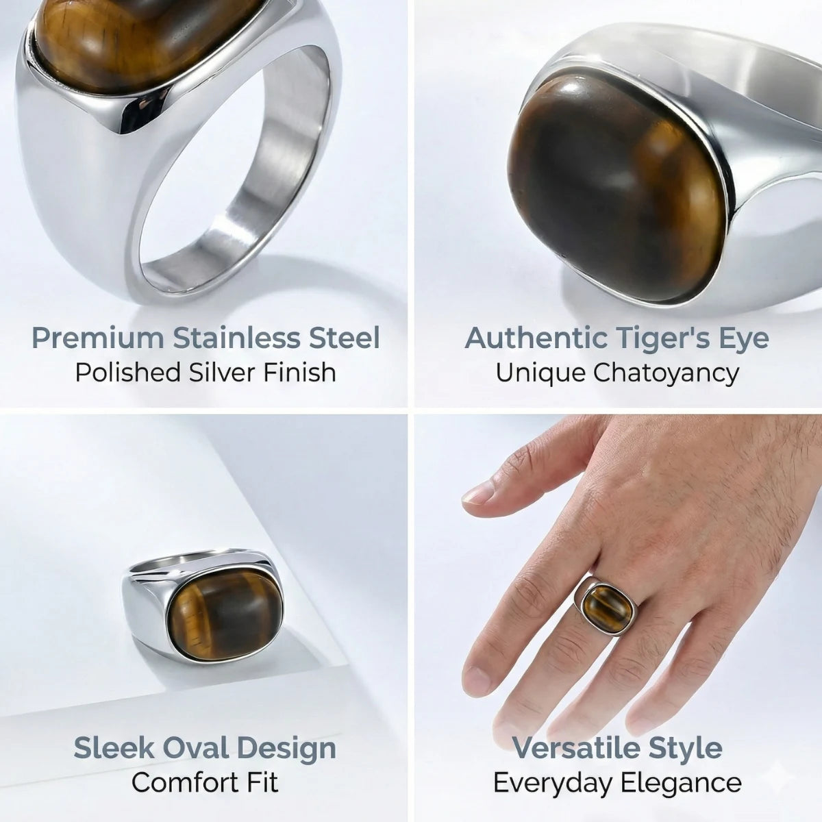 Oval Silver Tiger's Eye Ring Features
