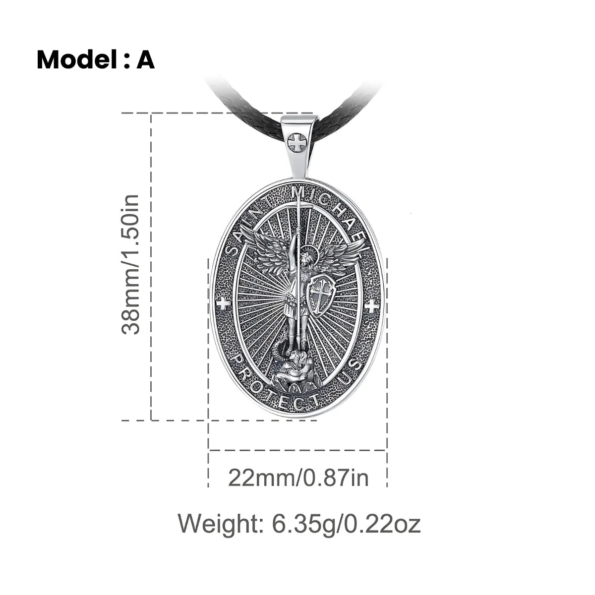 Oval St Michael Archangel Medallion Model A Silver Dimensions and Details