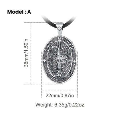 Oval St Michael Archangel Medallion Model A Silver Dimensions and Details