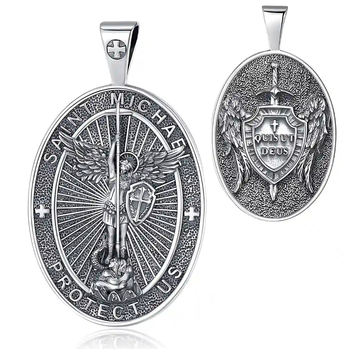 Oval St Michael Archangel Medallion Model A Silver Pendant Only