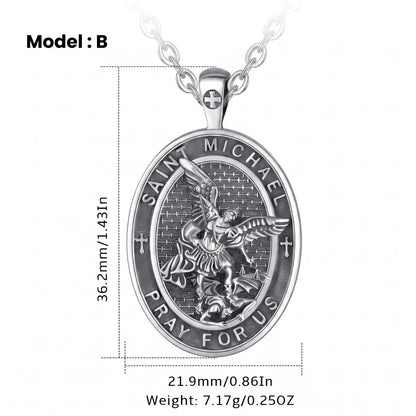 Oval St Michael Archangel Medallion Model B Silver Dimensions and Details