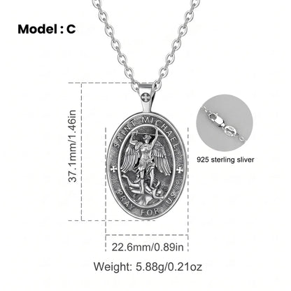 Oval St Michael Archangel Medallion Model C Silver Dimensions and Details