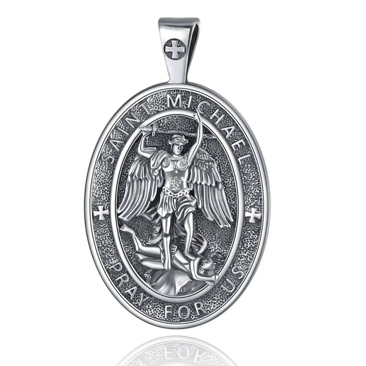 Oval St Michael Archangel Medallion Model C Silver Pendant Only