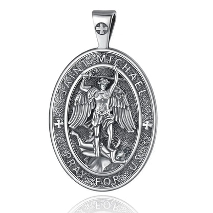 Oval St Michael Archangel Medallion Model C Silver Pendant Only