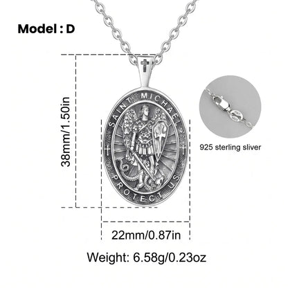 Oval St Michael Archangel Medallion Model D Silver Dimensions and Details