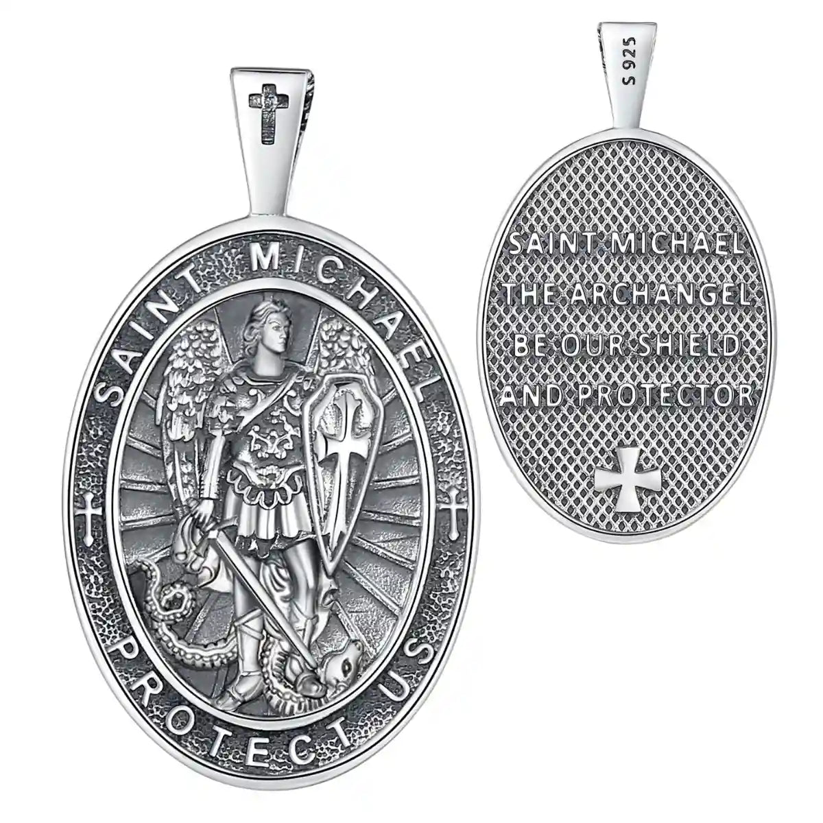 Oval St Michael Archangel Medallion Model D Silver Pendant Only