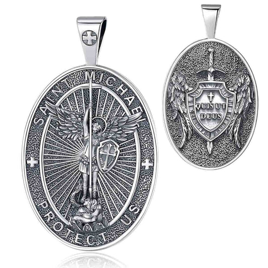 Oval St Michael Archangel Shield Medallion Pendant Only Xenos Jewelry