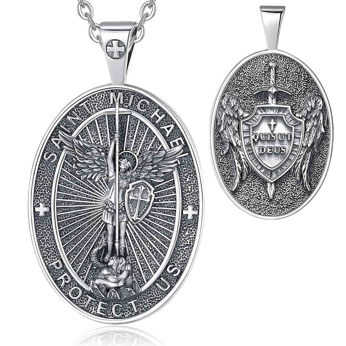 Oval St Michael Archangel Shield Medallion with 18 inch Chain Xenos Jewelry