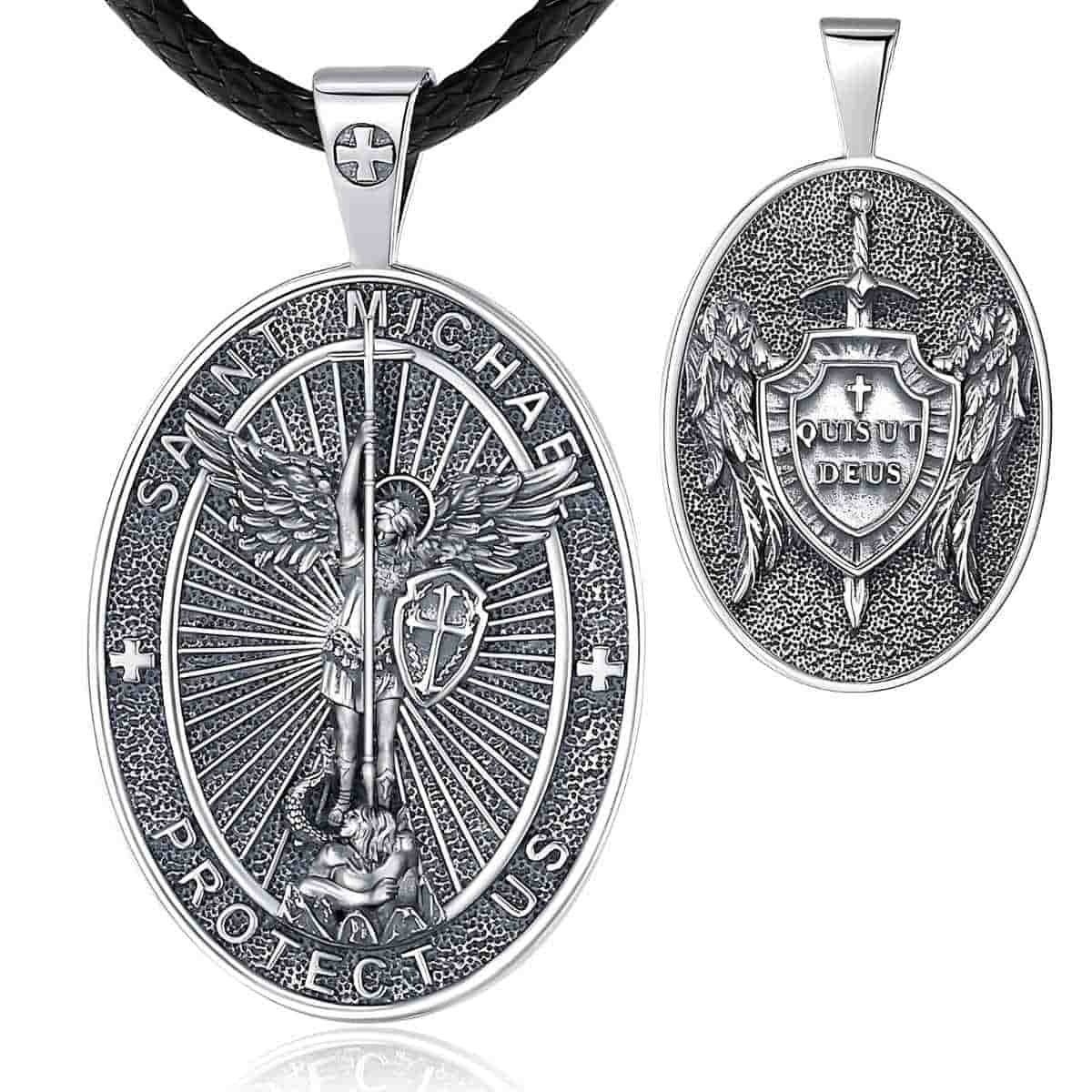 Oval St Michael Archangel Shield Medallion with 24 inch Rope Xenos Jewelry