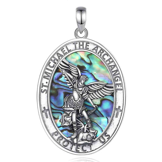 Oval St Michael Medallion with Abalone Shell Pendant Only Xenos Jewelry