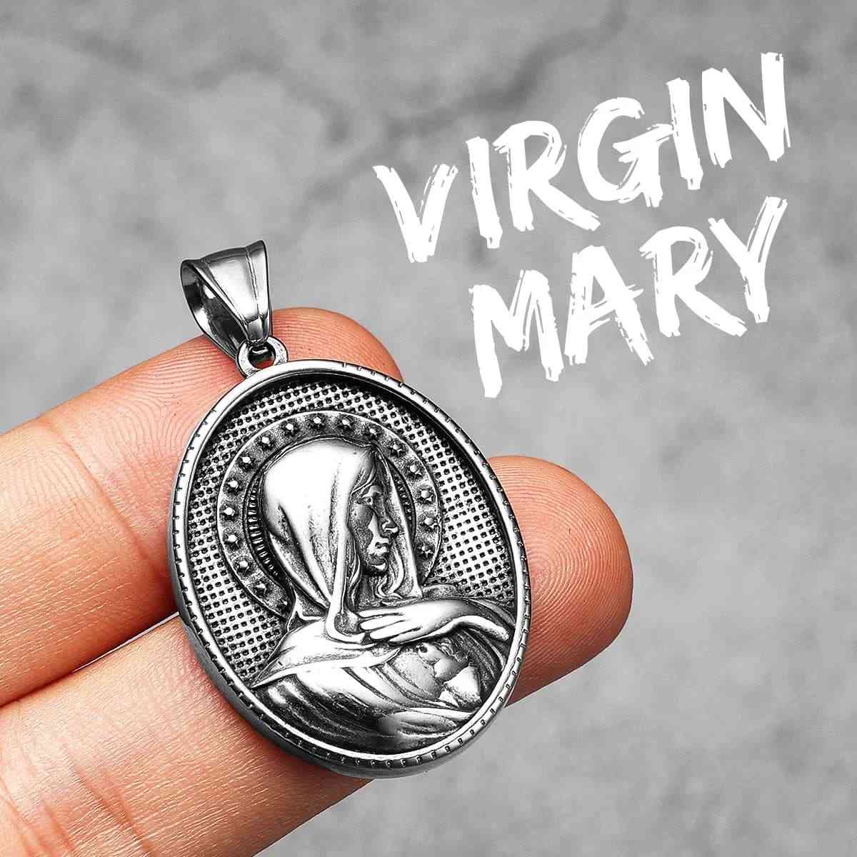 Oval Virgin Mary Necklace with Stars Pendant Only Xenos Jewelry