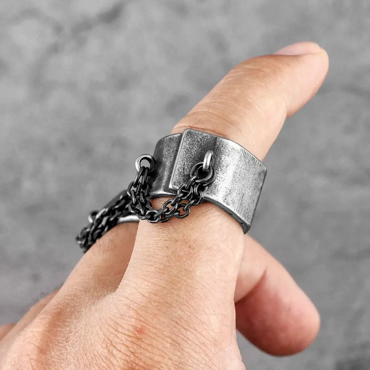 Overlapping Chain Ring Worn by Male Model