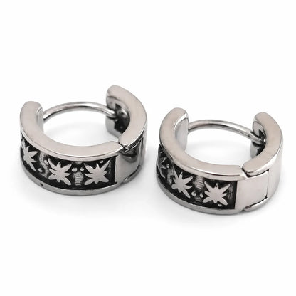 Oxidized Star Hoop Earrings Silver Pair Front View White Background