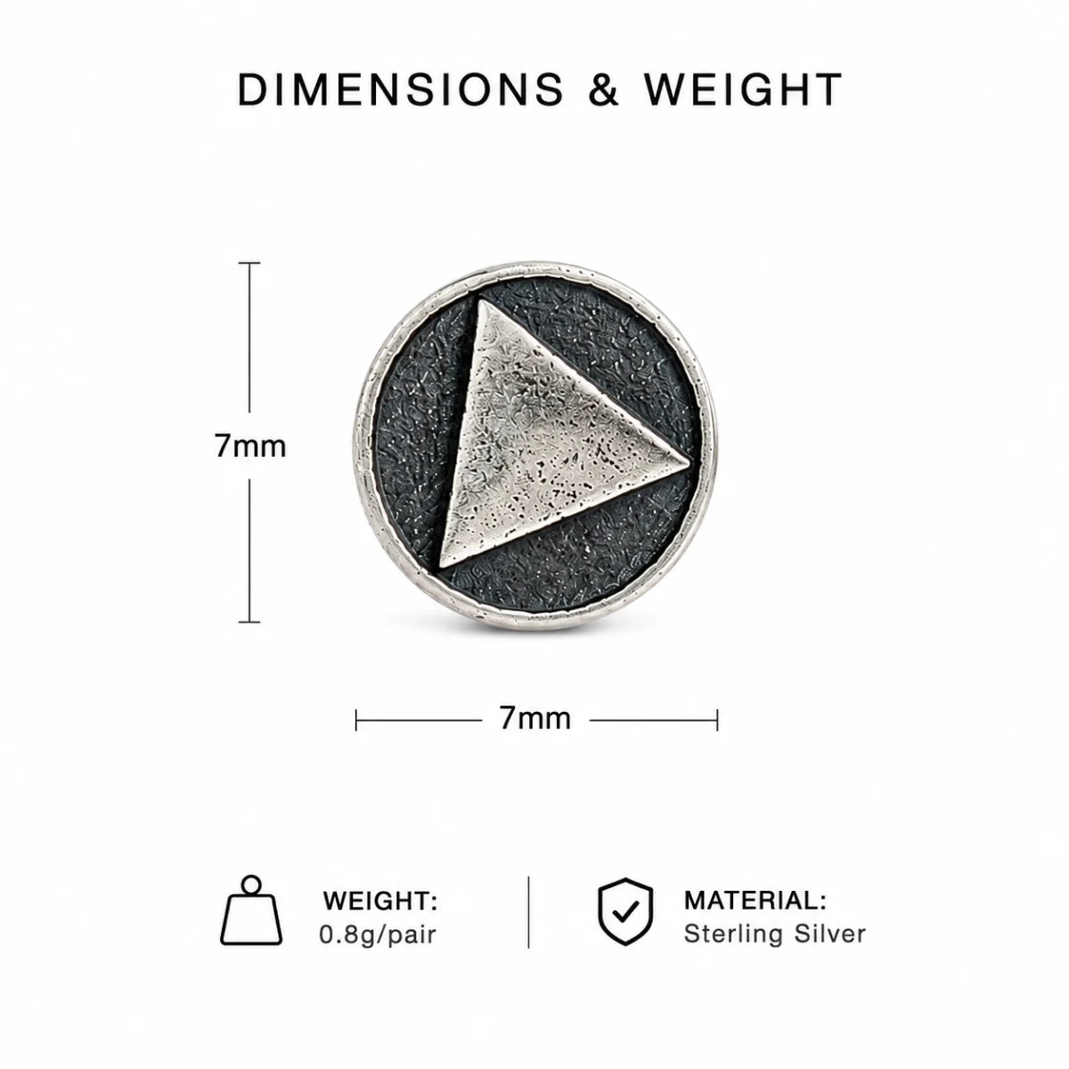 Oxidized Triangle Stud Earrings Silver Dimension Diagram 7mm 0.28inch