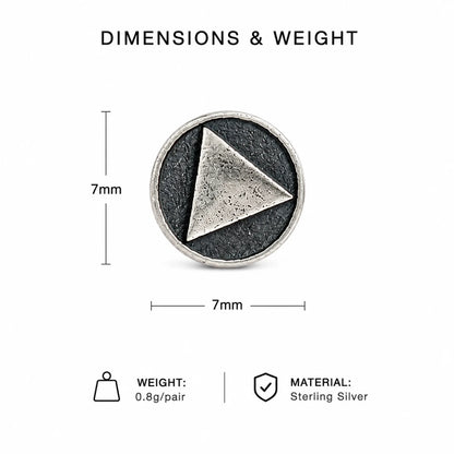Oxidized Triangle Stud Earrings Silver Dimension Diagram 7mm 0.28inch