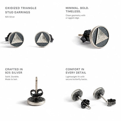 Oxidized Triangle Stud Earrings Silver Multi Angle Product Feature Showcase