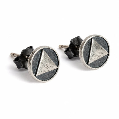 Oxidized Triangle Stud Earrings Silver Pair Front View White Background