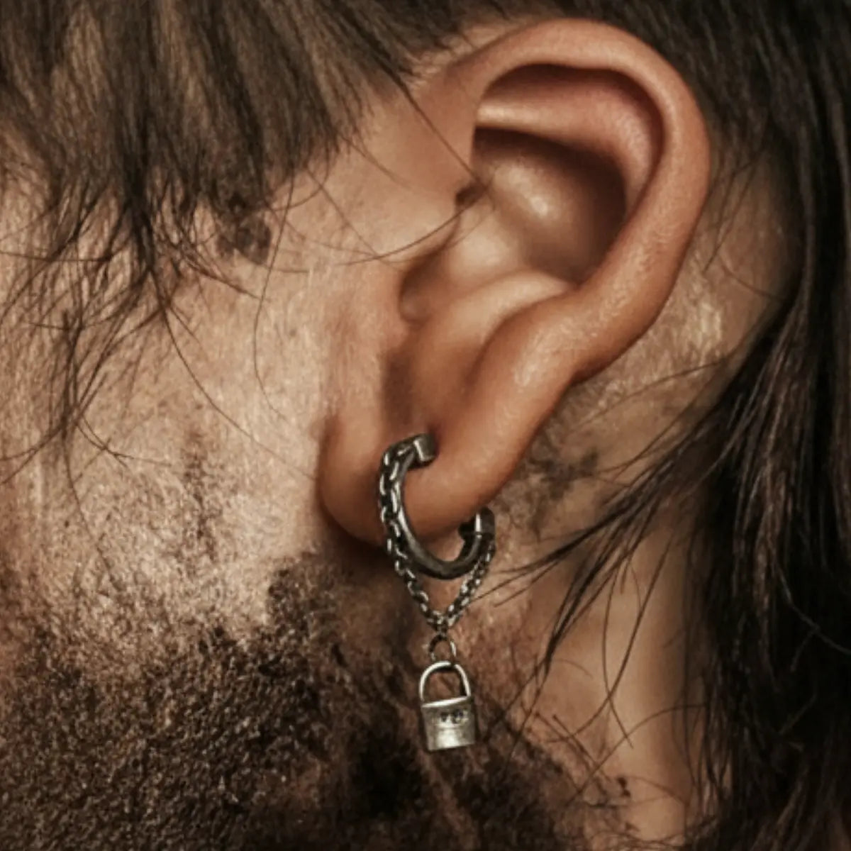 Padlock-Chain-Earrings-Worn-by-Male-Model