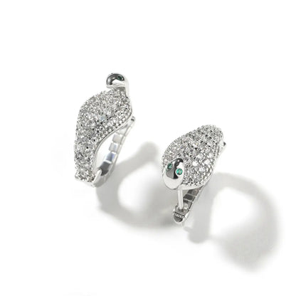 Pave diamond cobra earrings silver details