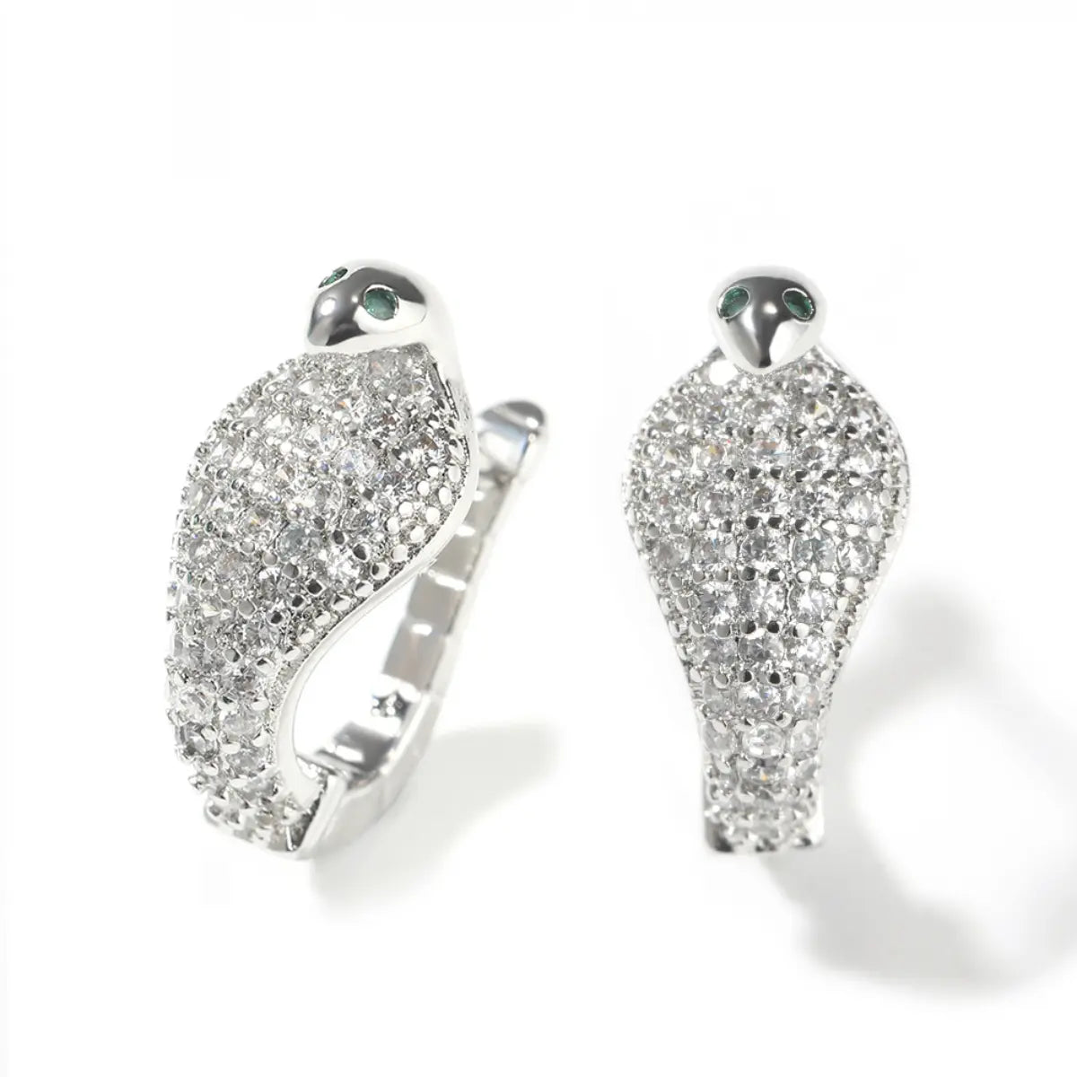 Pave diamond cobra earrings silver
