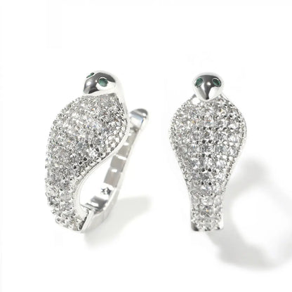Pave diamond cobra earrings silver