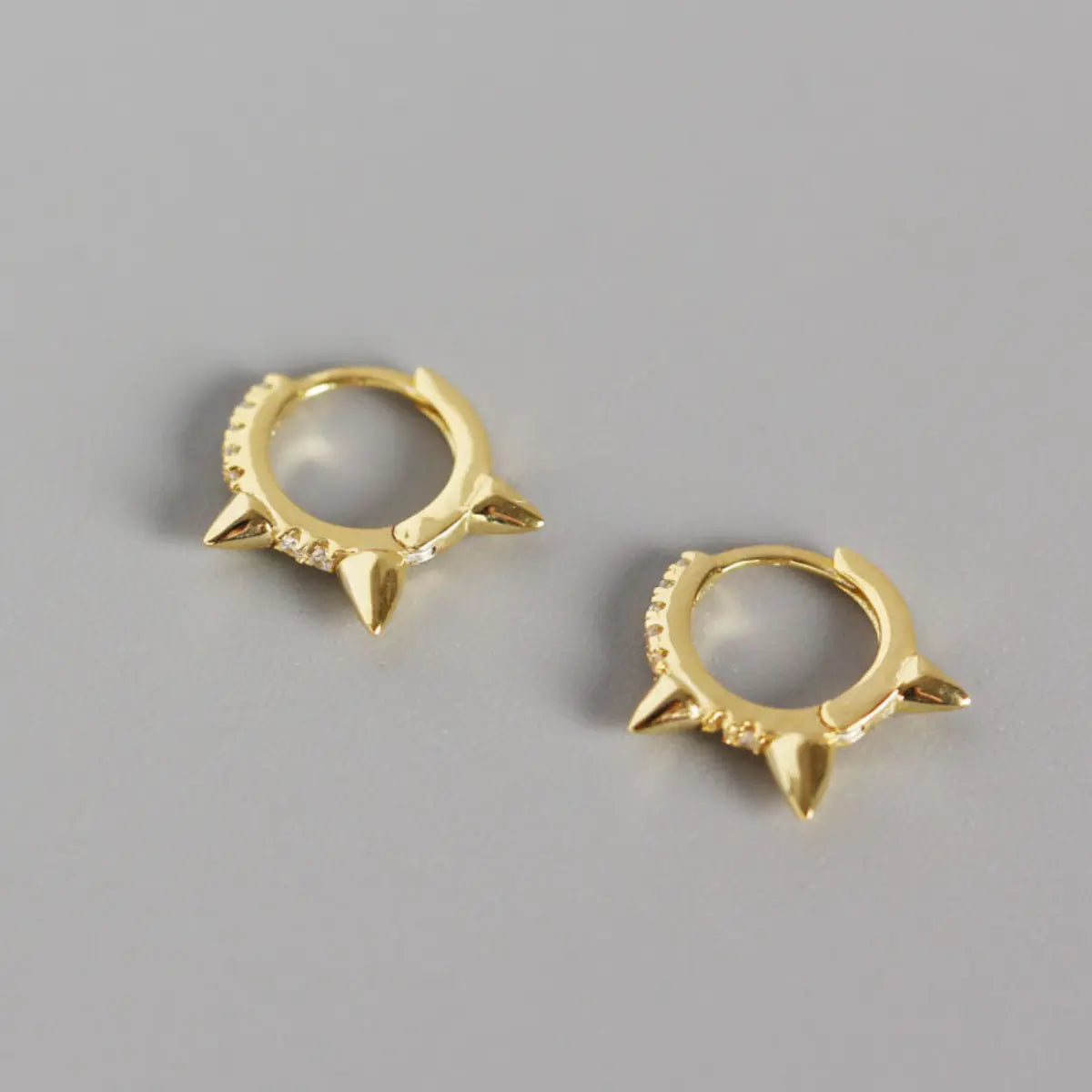Pave Diamond Mini Spike Hoop Earrings Gold Details