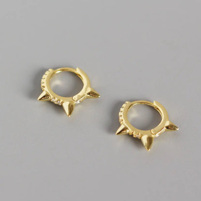 Pave Diamond Mini Spike Hoop Earrings Gold Details
