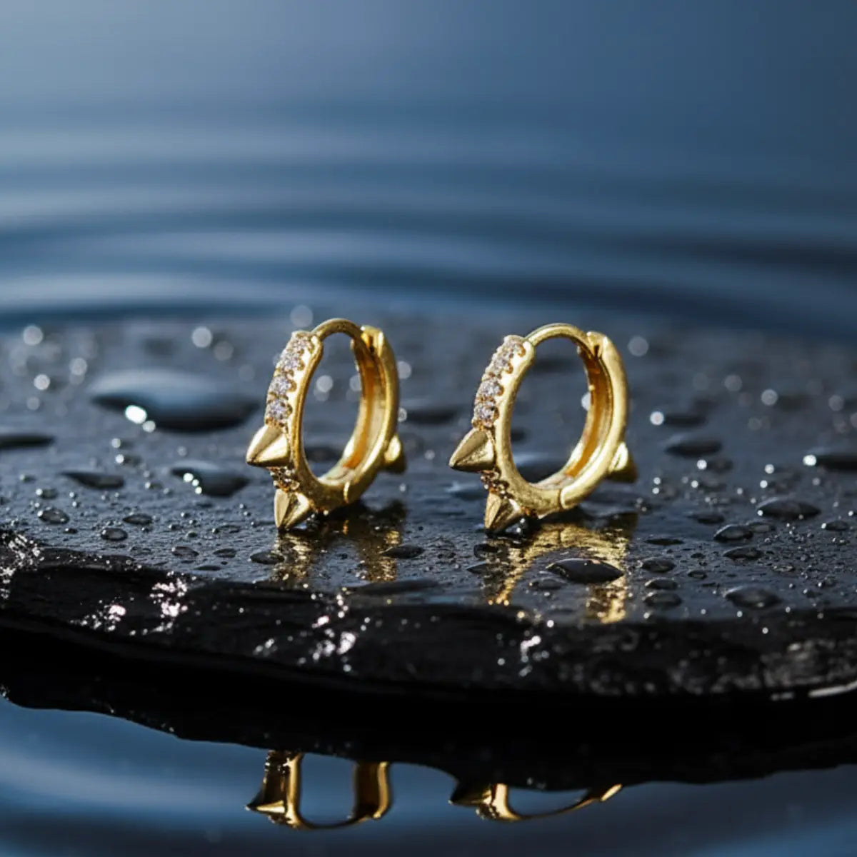 Pave Diamond Mini Spike Hoop Earrings Gold