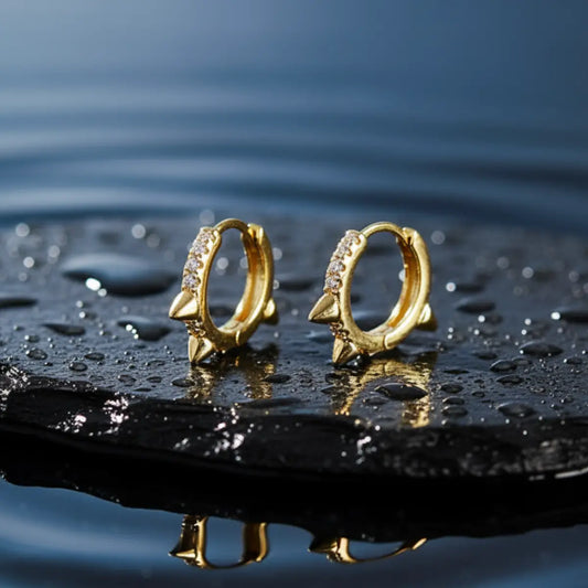 Pave Diamond Mini Spike Hoop Earrings Gold