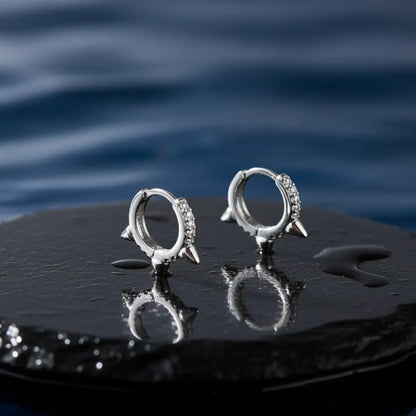 Pave Diamond Mini Spike Hoop Earrings White Gold