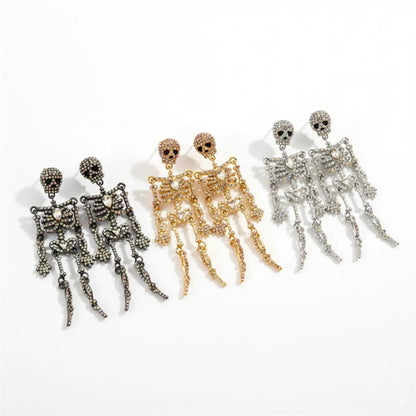 Pave Skeleton Halloween Earrings Black Gold and Silver