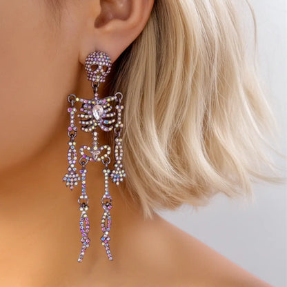 Pave Skeleton Halloween Earrings Black Worn by Female Model