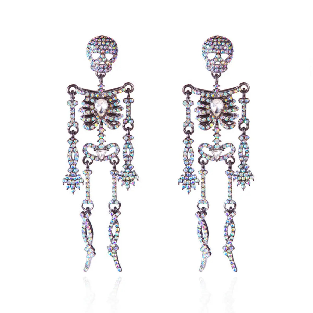 Pave Skeleton Halloween Earrings Black