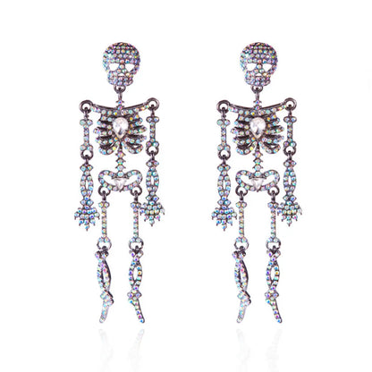 Pave Skeleton Halloween Earrings Black