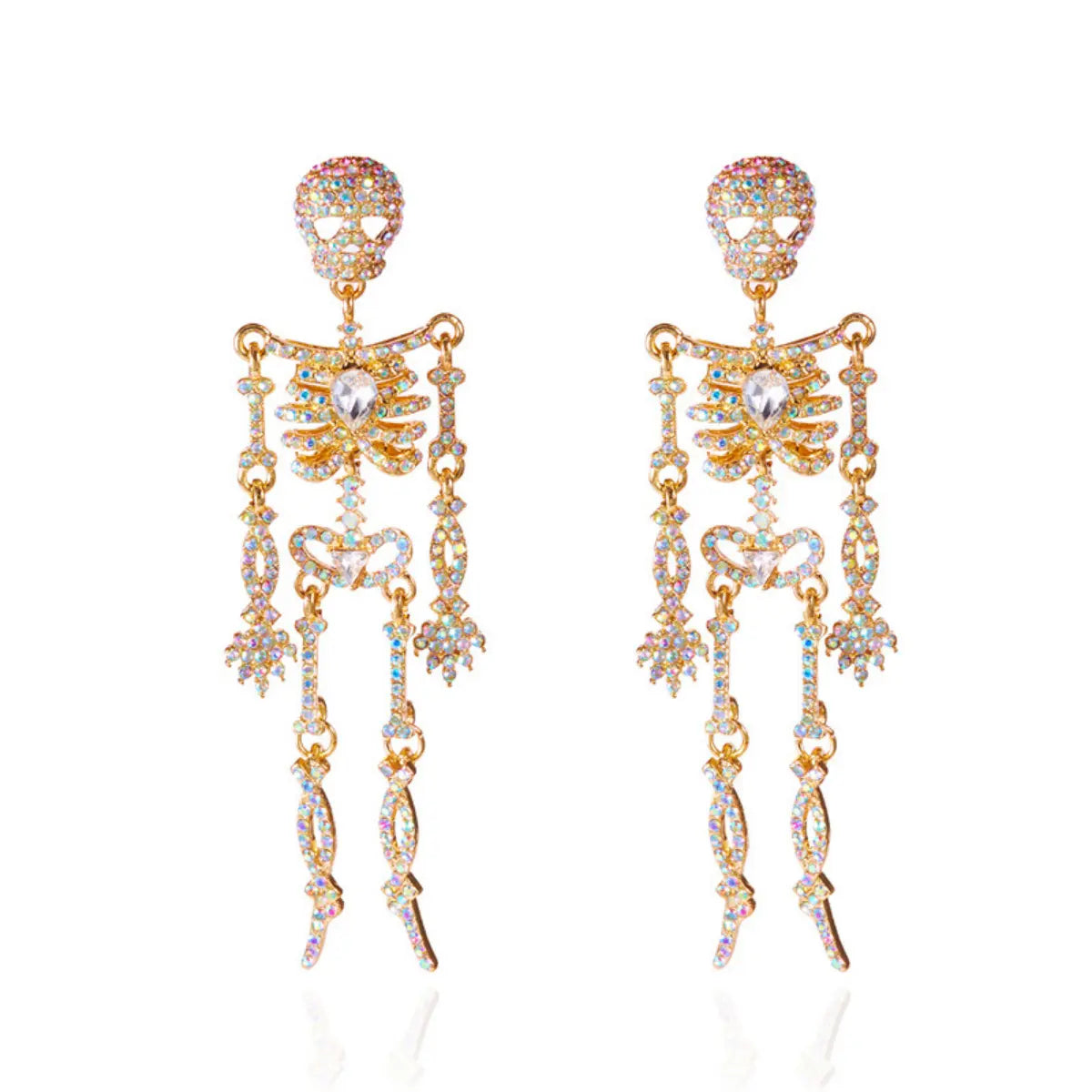 Pave Skeleton Halloween Earrings Gold