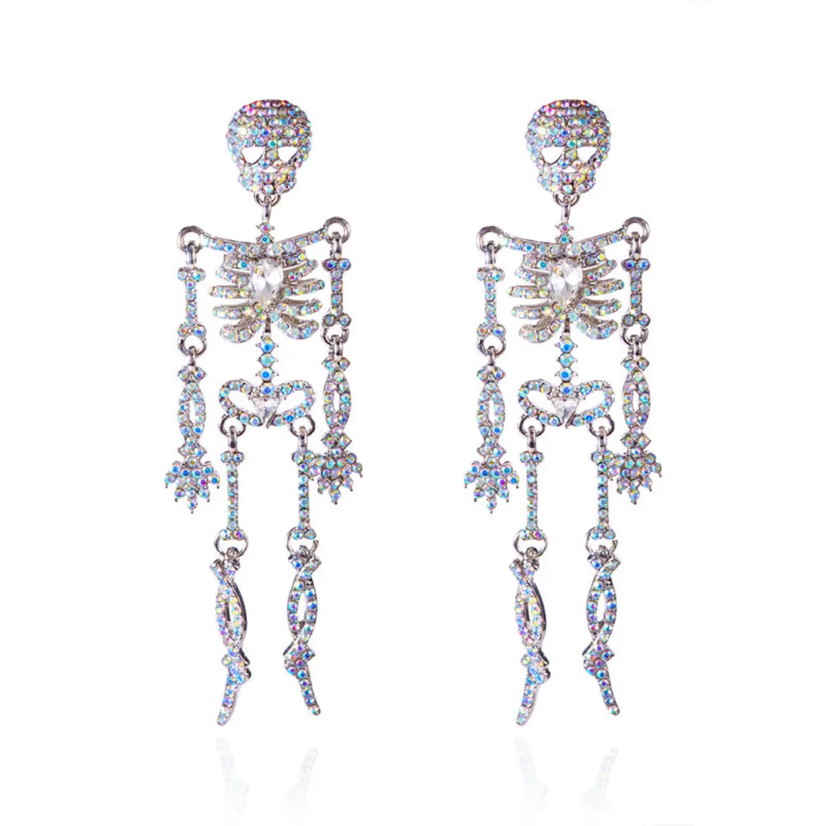 Pave Skeleton Halloween Earrings Silver