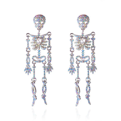 Pave Skeleton Halloween Earrings Silver