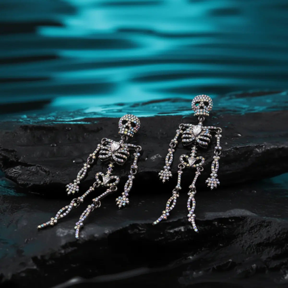 Pave Skeleton Halloween Earrings