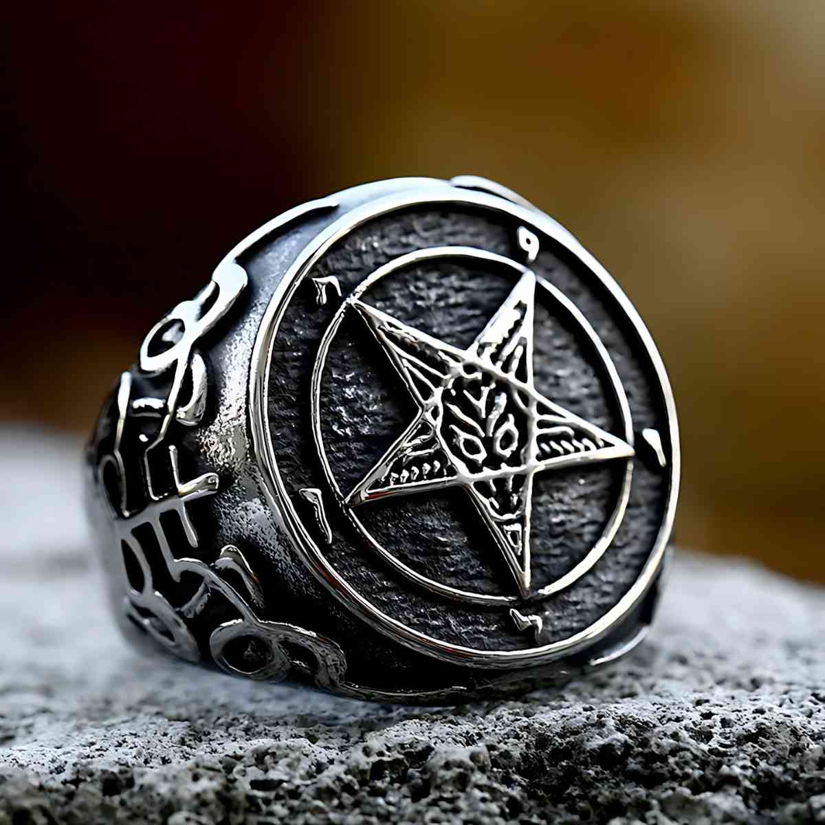 Pentagram Baphomet Ring in Stainless Steel