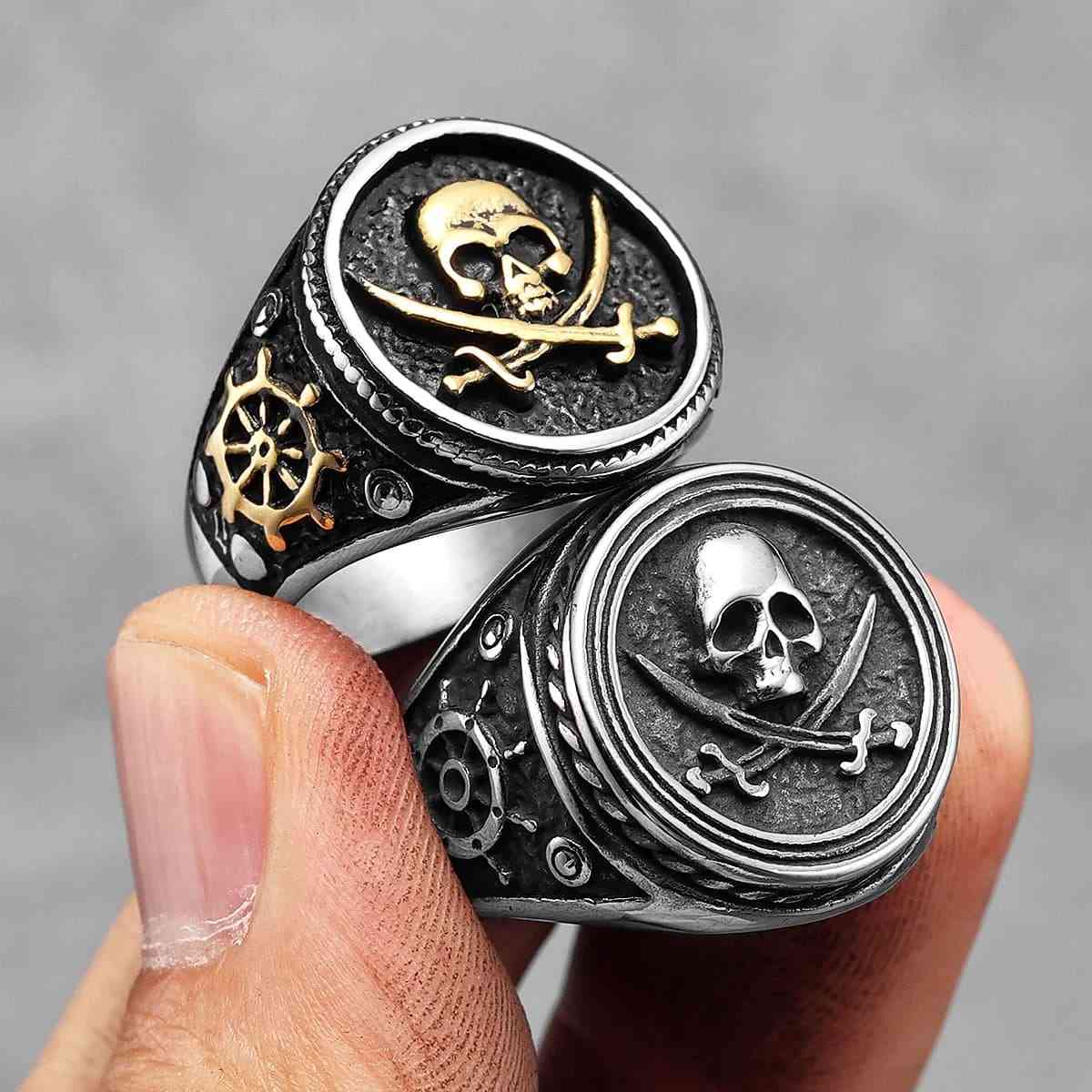 Pirate Signet Ring with Skull and Swords