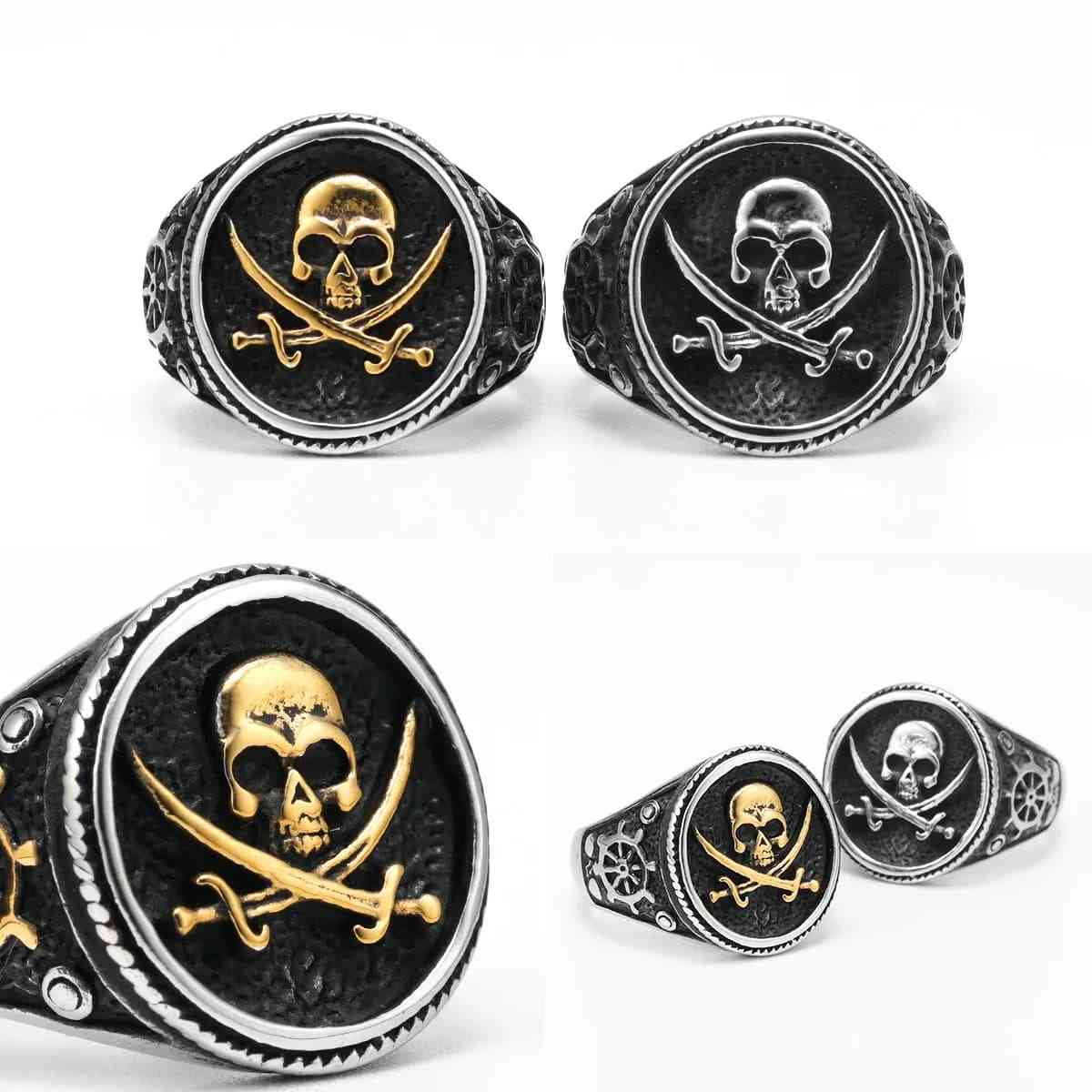 Pirate Signet Ring with Skull and Swords