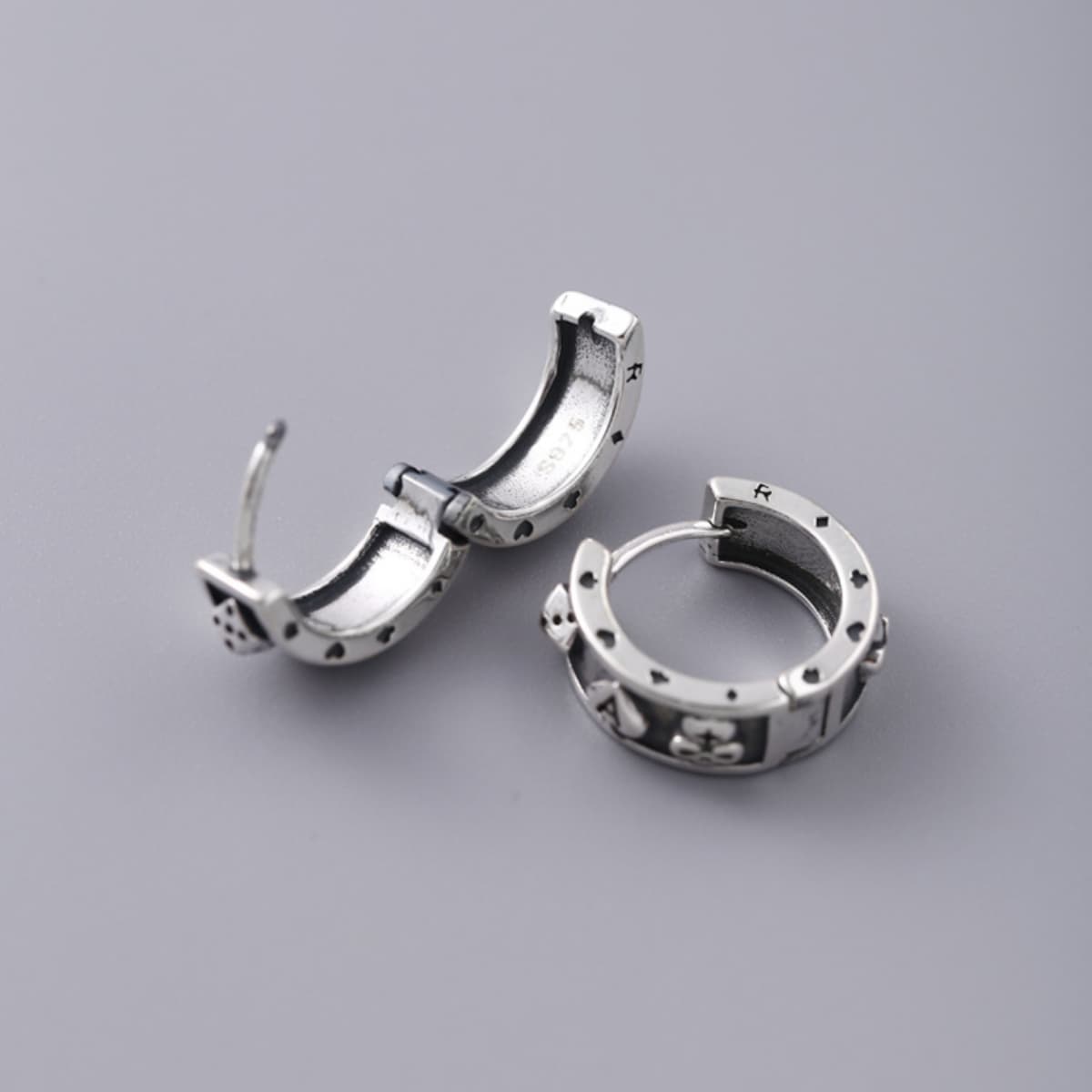 Poker Card Ace of Spades Skull Hoop Earrings Back