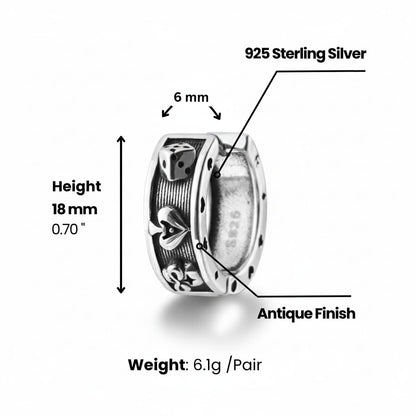 Poker Card Ace of Spades Skull Hoop Earrings Dimensions and Weight