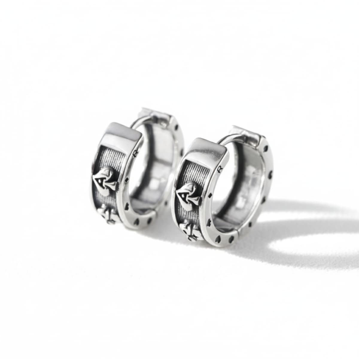 Poker Card Ace of Spades Skull Hoop Earrings Front