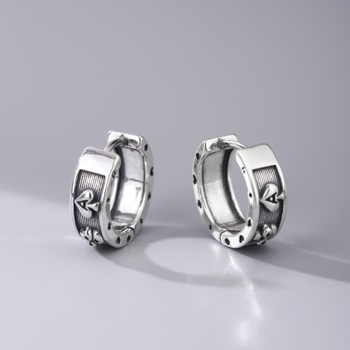 Poker Card Ace of Spades Skull Hoop Earrings Side