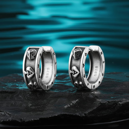 Poker Card Ace of Spades Skull Hoop Earrings